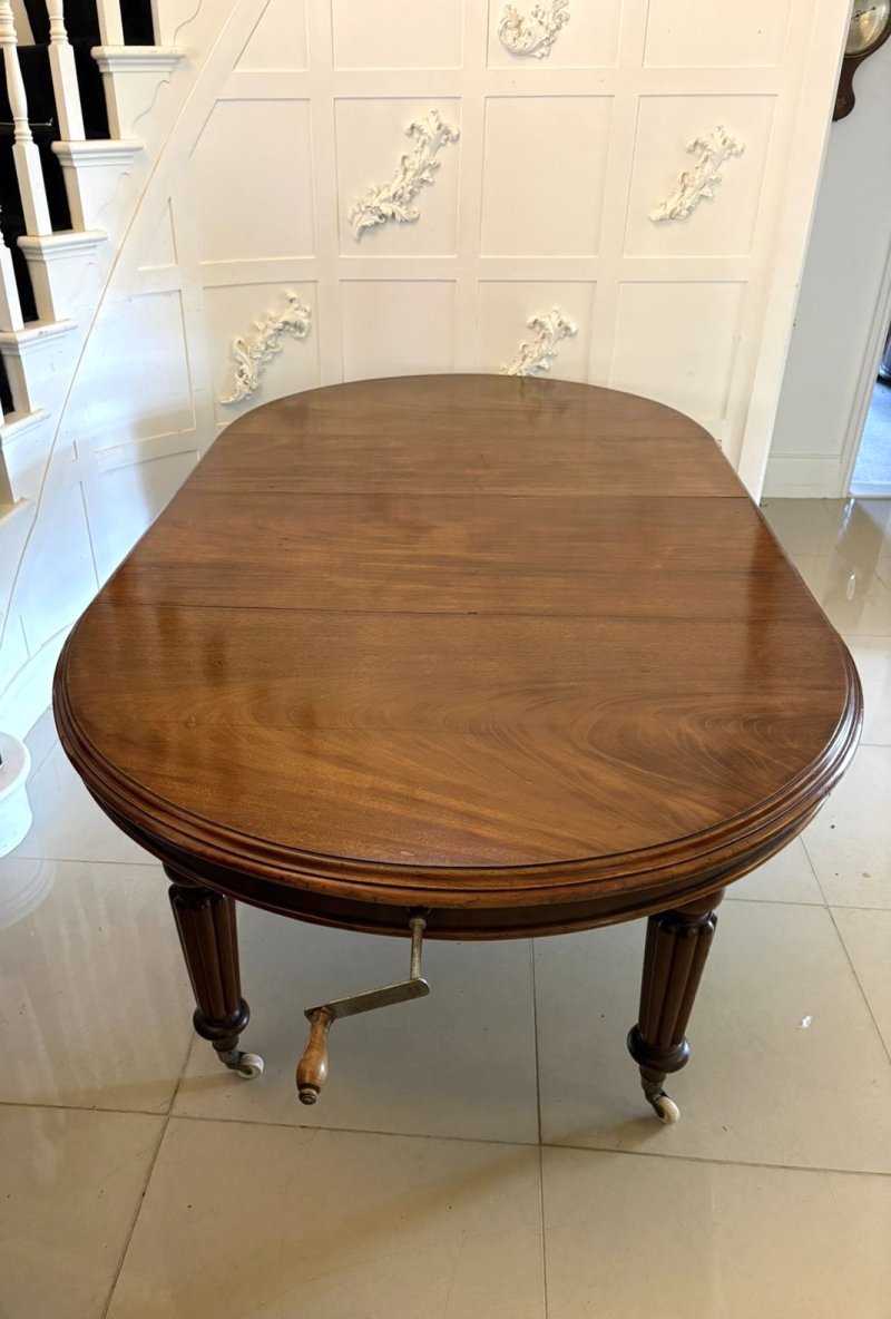 Antique Victorian Mahogany Extending Dining Table, Wind Out Oval Dining Table on Castors - Image 3